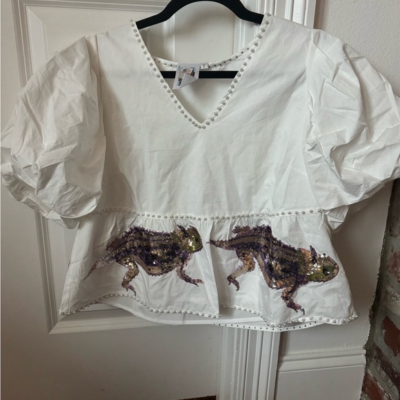 Queen of Sparkles White and Purple Sequin Blouse TCU Horned Frogs Small - Picture 2 of 4